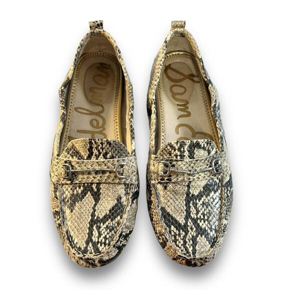 SAME EDELMAN Beige & Black Leather Reptile Embossed Driving Loafers SZ 7M - Picture 10 of 11